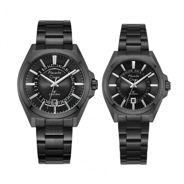 Alexandre Christie AC 8688 Full Black Steel Couple